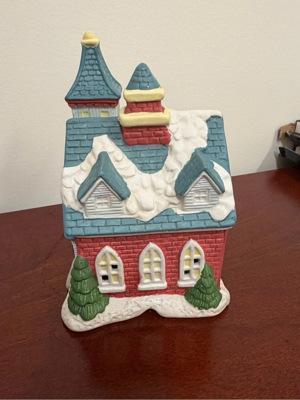Holiday Village Train and Decorative Houses - Red, Green, Blue